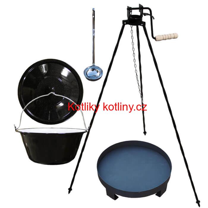 Smaltovaný kotlík 20 L (1,2 mm) + Ohniště + stojan s kladkou VAR