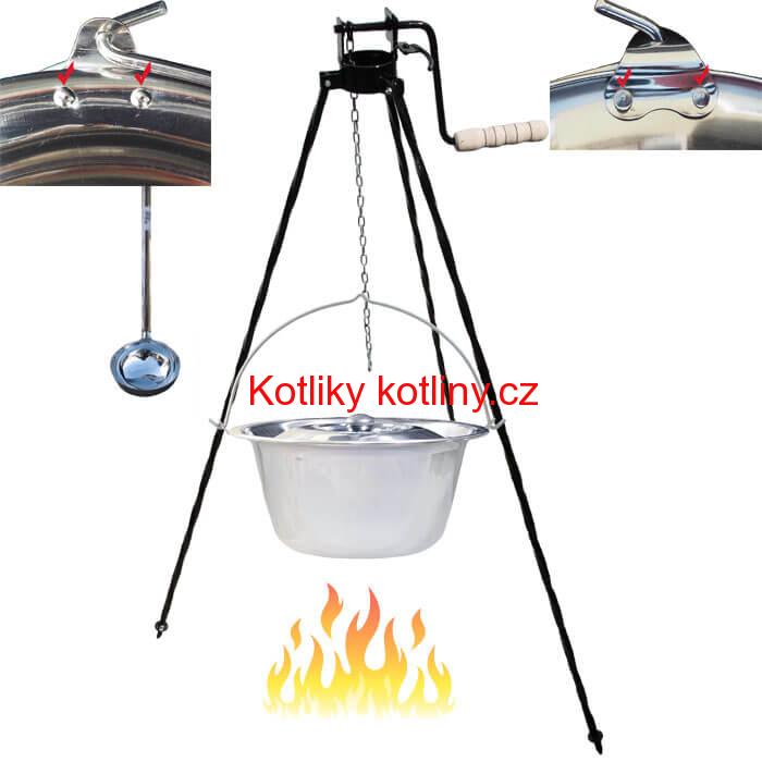 Nerezový kotlík 20 L (0,8 mm) s nýty + stojan s kladkou VAR