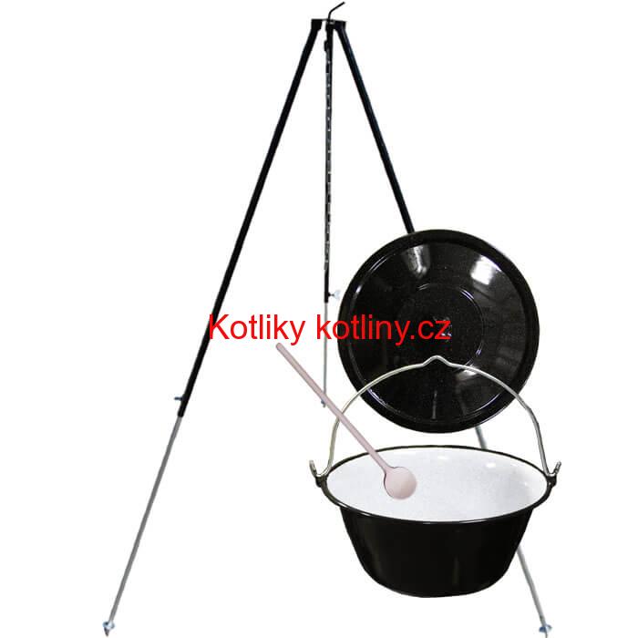Smaltovaný kotlík 40 L + poklice + teleskopicka trojnožka 1,7 m