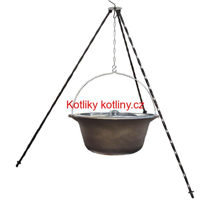 Litinový kotlík 10,8 L + poklice  + trojnožka 1,2 m