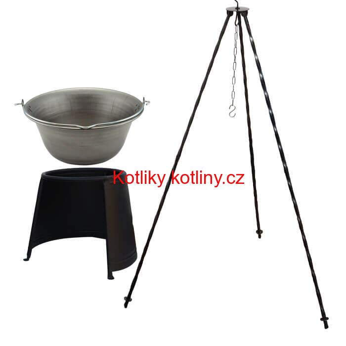 Železný kotlík 20 L (0,75 mm) + chránič plamene 43 cm + trojnožka 1,2 m