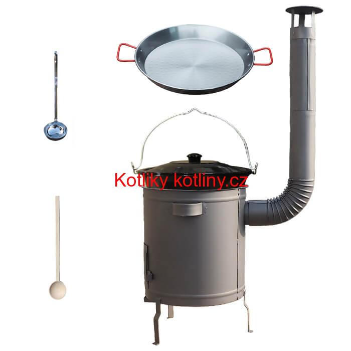 Smaltovaný kotlík 13 L (1,2 mm) + Paella pánev 38 cm + silnostěnná (1,5 mm) žáruvzdorná kotlina (1,5 mm) 36 PLUS 600
