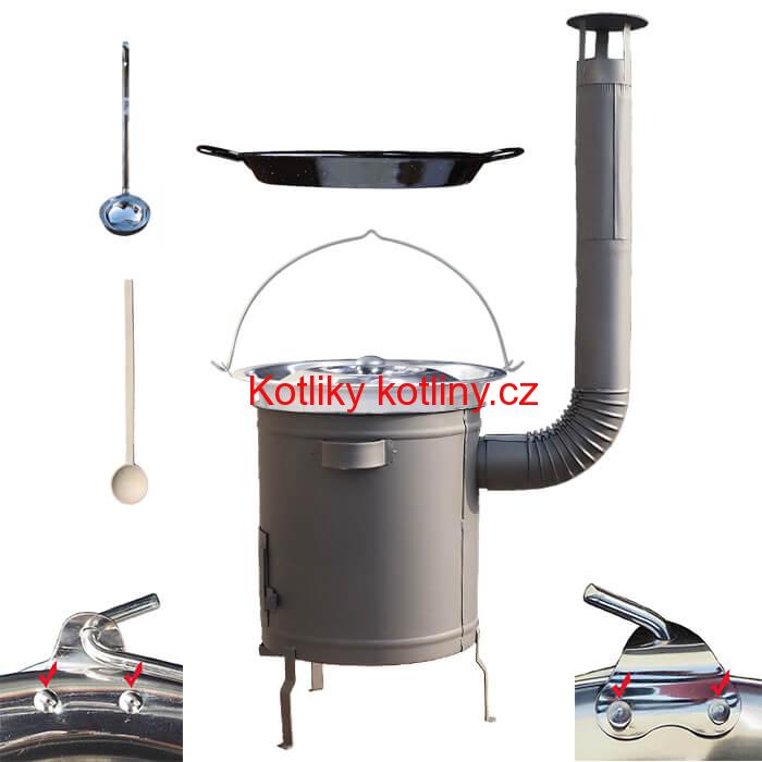 Nerezový kotlík 15 L (0,8 mm) zesílený s nýty + Paella pánev 38 cm + silnostěnná (1,5 mm) žáruvzdorná kotlina 36 PLUS 600