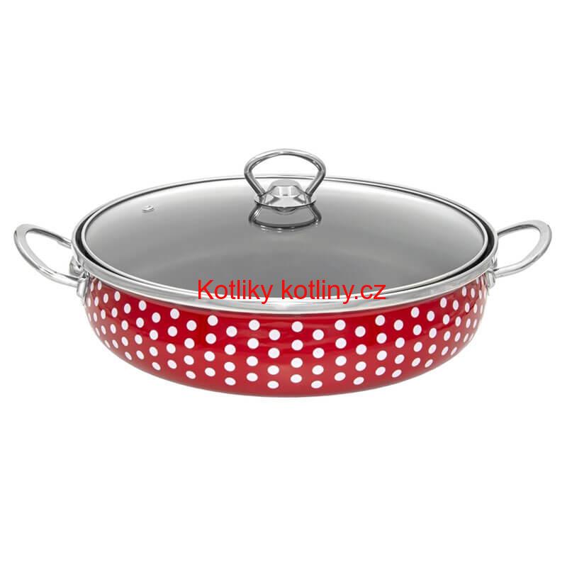 Smaltovaný rendlík se skleněnou poklicí 28 cm DECOR