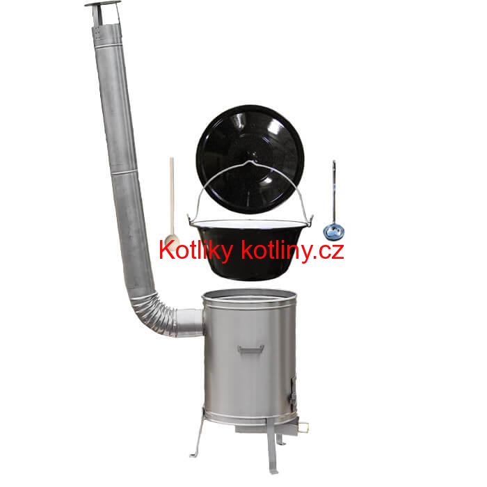 Smaltovaný kotlík 25 L (1,2 mm) + nerezová kotlina 42 cm LUX + vařečka a naběračka