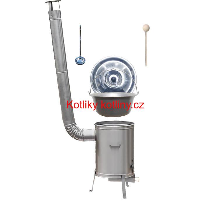 Nerezový kotlík 30 L (1,5 mm) + nerezová kotlina 45 cm LUX + vařečka a naběračka