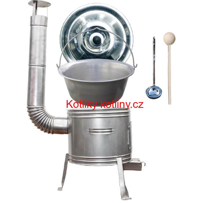 Nerezový kotlík 30 L (1,5 mm) + nerezová kotlina 42 cm TOPLUX + vařečka a naběračka