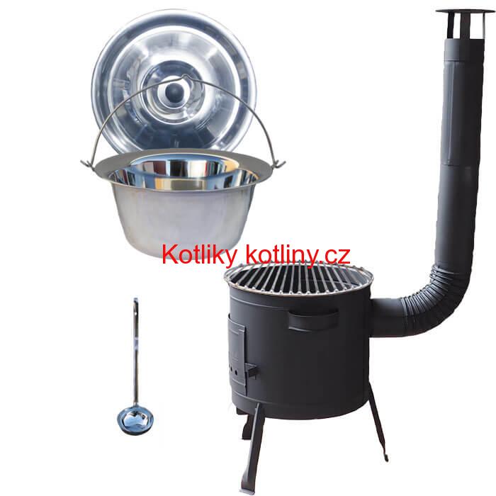 Nerezový kotlík 22 L (0,8 mm) INOX + Nerezový rošt 45 cm + nízká žáruvzdorná kotlina 42 cm PLUS 600