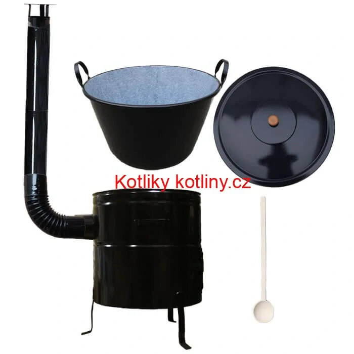 Zabijačkový smaltovaný kotel 60 L + kovová kotlina 53 cm + kouřovod