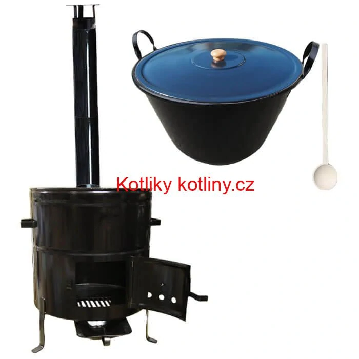 Zabijačkový smaltovaný kotel 70 L + kovová kotlina 56 cm + kouřovod