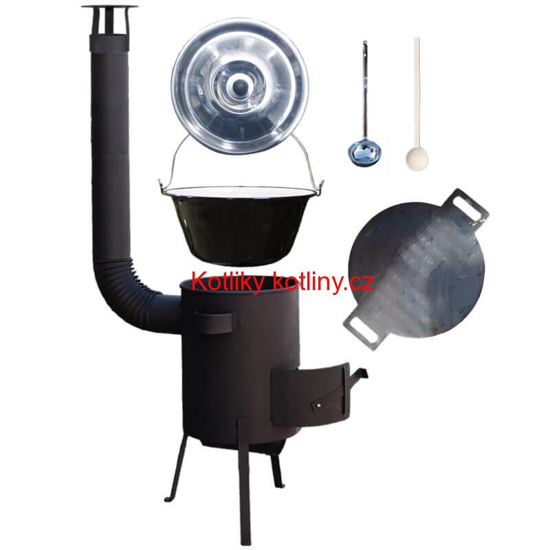 Smaltovaný kotlík 20 L + železná pánev 44 cm UNI + žáruvzdorná kotlina kotlina 42 cm PLUS 600 4 MM