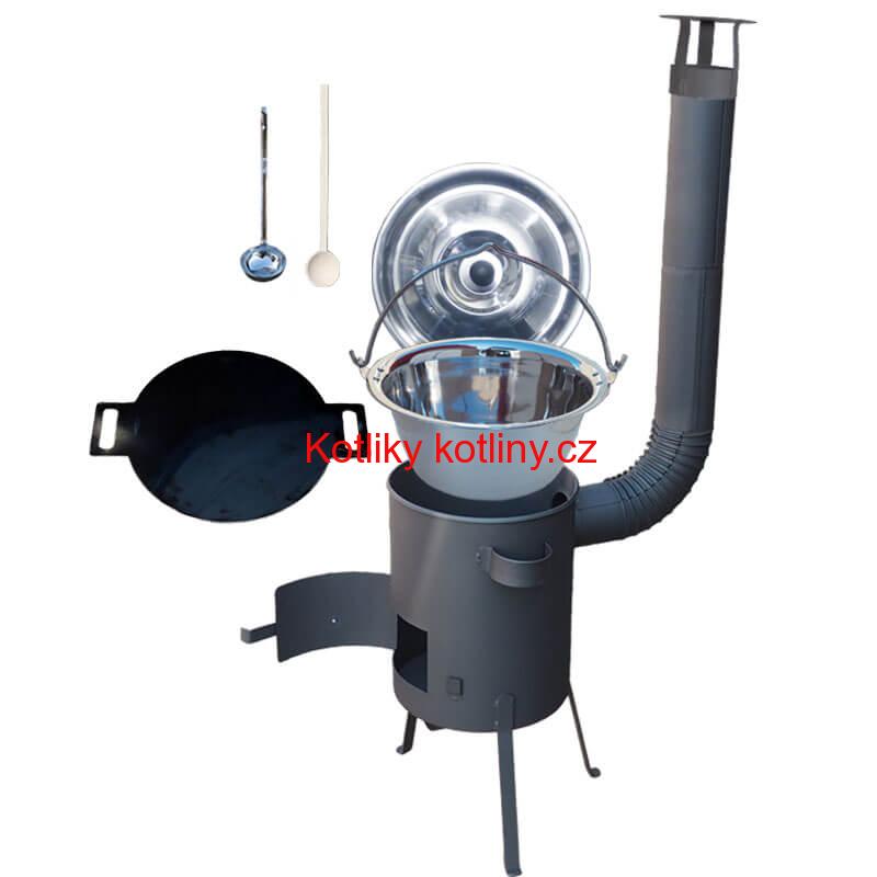 Nerezový kotlík 20 L (1,2 mm) INOX + železná pánev 44 cm UNI + kotlina 42 cm PLUS 600 4 MM