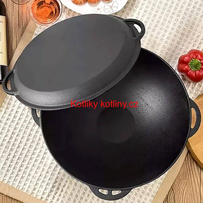 Litinový wok s poklicí (panvicí) 37 cm 3 v 1