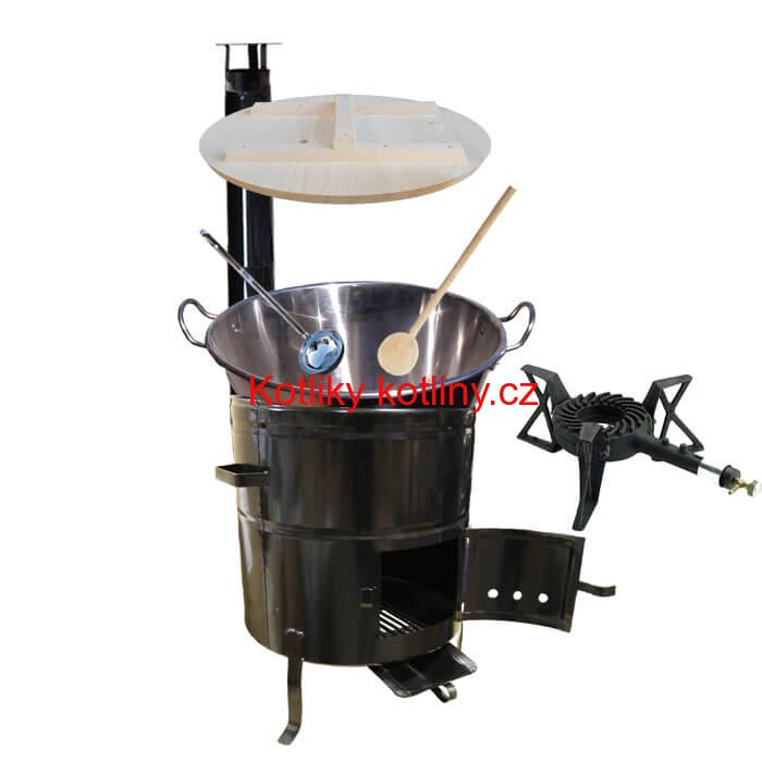 Zabijačkový nerezový kotel 100 L + kovová kotlina 60 cm + litinový hořák