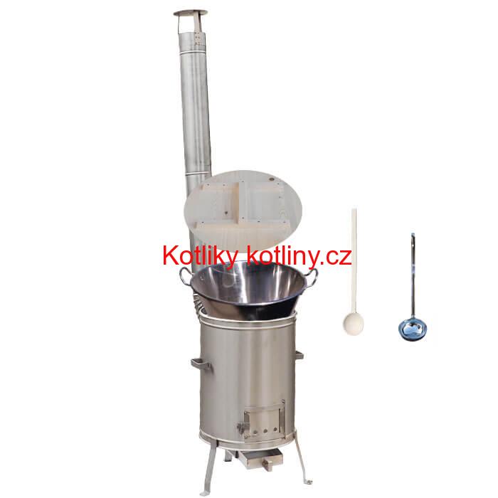 Zabijačkový nerezový kotel 100 L + nerezová kotlina 60 cm + naběračka a vařečka
