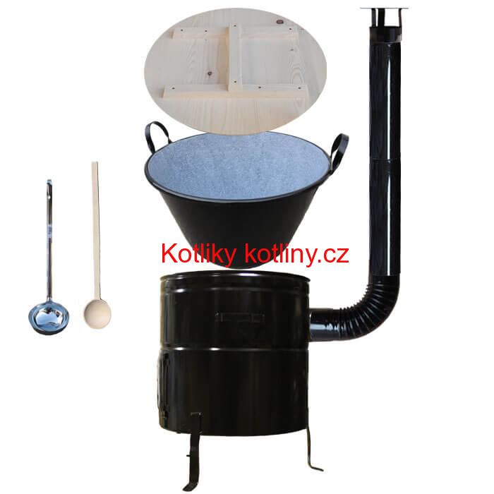 Smaltovaný kotel 100 L + kovová kotlina 60 cm + vařečka a naběračka BIG PARTY