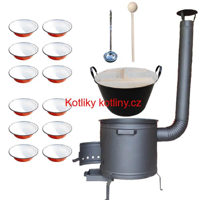 Smaltovaný kotel 100 L + smaltované talíře 12 ks + vařečka a naběračka BIG PARTY PLUS 600