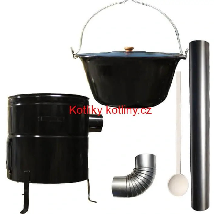 Smaltovaný kotlík 50 L (1,2 mm) + kovová kotlina 50 CLASSIC (KOV) + kouřovod Max Party