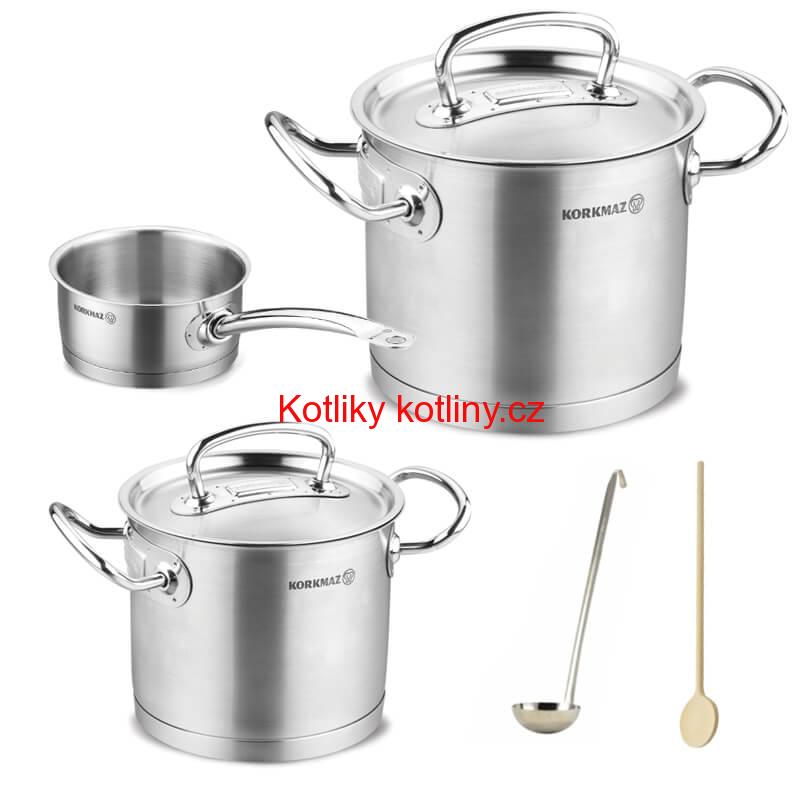 Sada nerezových hrnců s poklicí + rendlík 2 + 1 ks 5 L, 9 L, 1,5 L