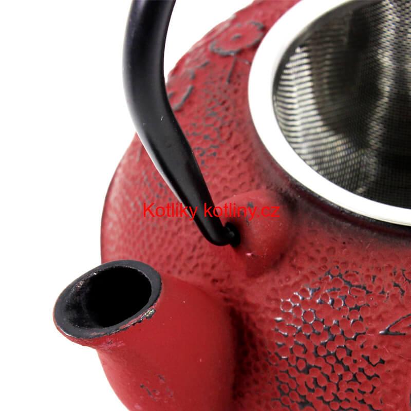Litinový čajník 600 ml červený