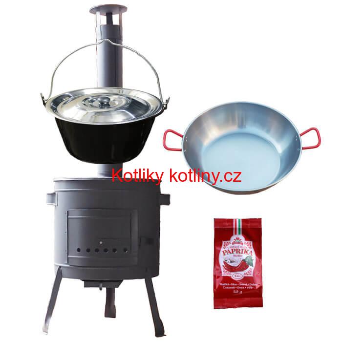 Smaltovaný kotlík 22 L + Pánev PAELLA (WOK) 45 cm + sladká paprika 50 g + nízká kotlina 42 PLUS 600