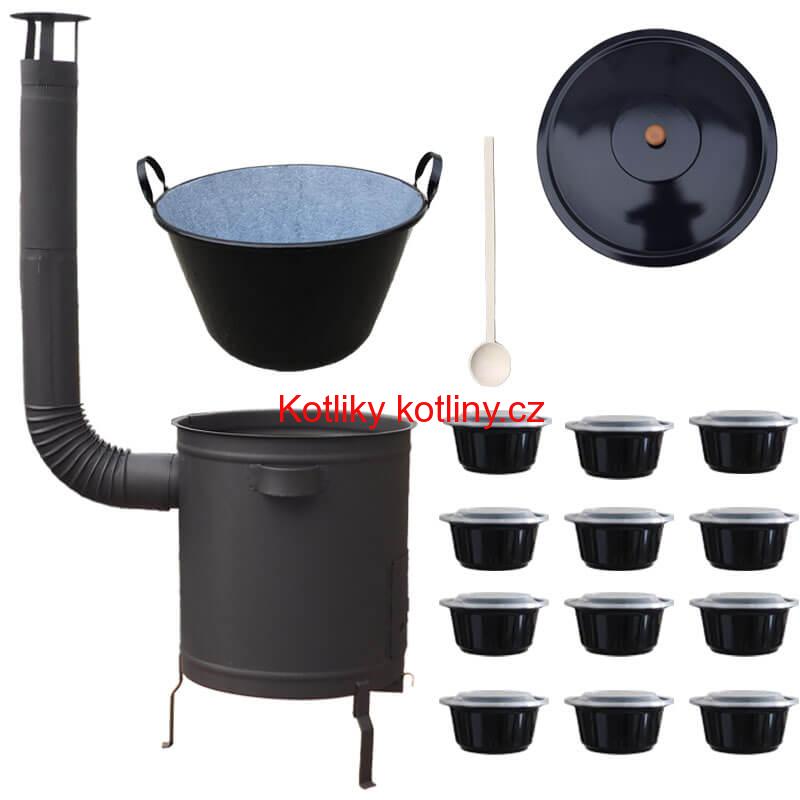 Smaltovaný kotel 70 L + silná kovová kotlina 53 cm (1,5 mm) STRONG PLUS 600 + misky 12 ks