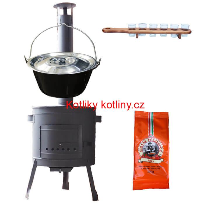 Smaltovaný kotlík 20 L (1,2 mm) + pepř + štamperlíky + nízká žáruvzdorná kotlina (0,8 mm) 42 PLUS 600