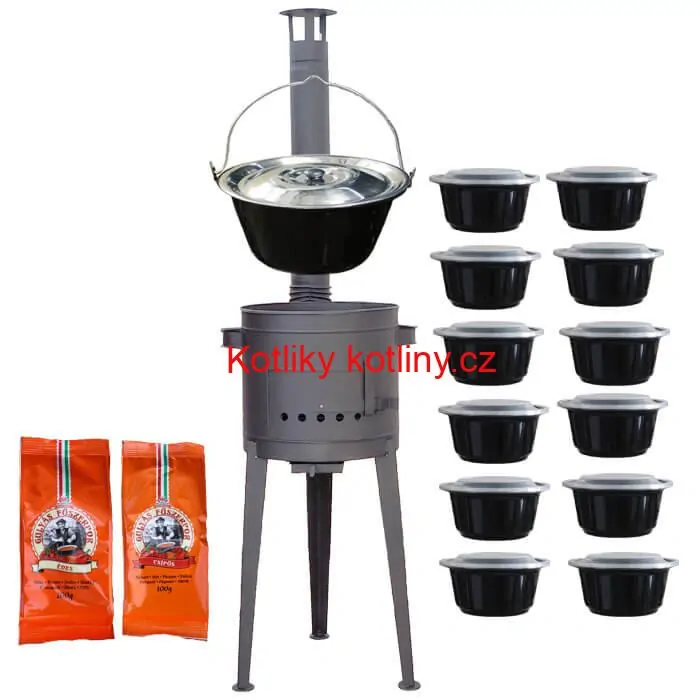 Smaltovaný kotlík 22 L (1,2 mm) + vysoká žáruvzdorná kotlina 42 cm PLUS 600 + misky 12 ks + 2 x pepř na guláš 100 g