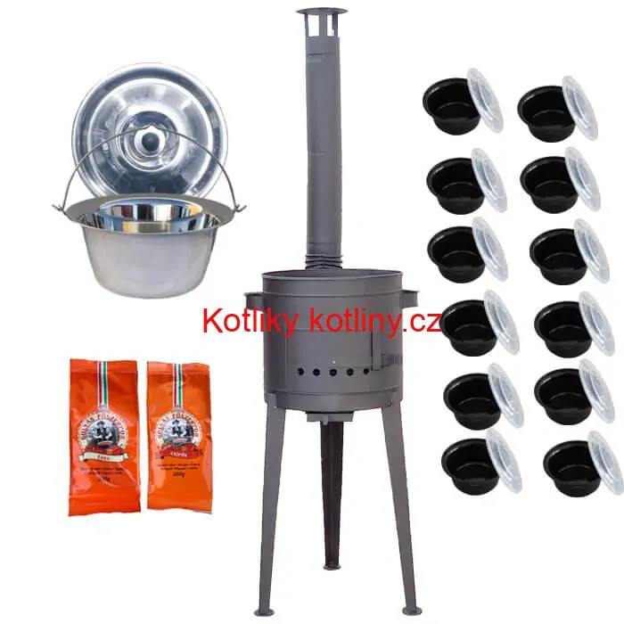 Nerezový kotlík 22 L (0,8 mm) INOX + vysoká žáruvzdorná kotlina 42 cm PLUS 600 + misky 12 ks + 2 x pepř na guláš 100 g