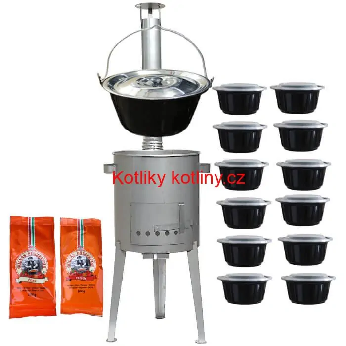 Smaltovaný kotlík 22 L (1,2 mm) + nerezová kotlina 42 cm LUXUS + misky 12 ks + 2 x pepř na guláš 100 g