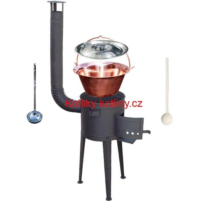 Měděný kotlík 20 L (1,2 mm) + vysoká žáruvzdorná kotlina (1,5 mm) HODO 42 cm PLUS 600 + vařečka + naběračka