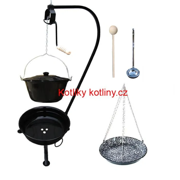 Smaltovaný kotlík 20 L (1,2 mm) + smaltovaná pánev + přenosné ohniště