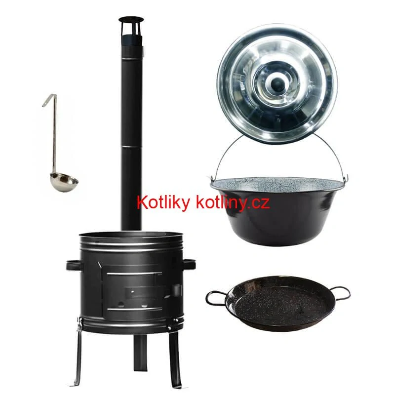 Smaltovaný kotlík 20 L + kovová kotlina + pánev