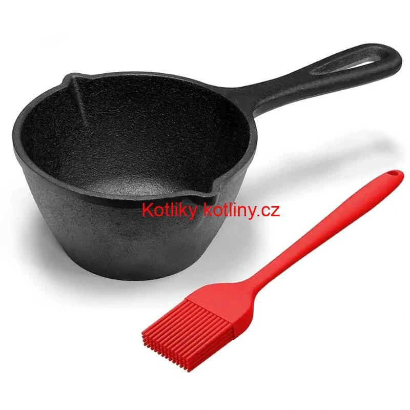 Litinový rendlík (kastrol) 0,5 l + silikonová mášlovačka