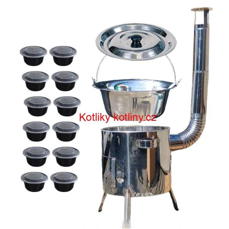 Nerezový kotlík 15 L (1,2 mm) INOX + Nerezová kotlina 36 INOX LUSTRO + misky 12 ks