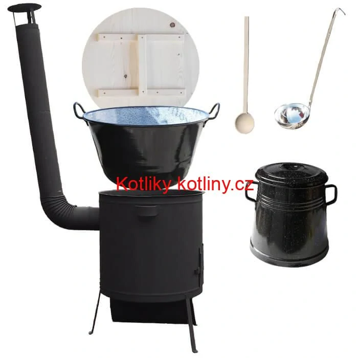 Smaltovaný kotel 100 L + žáruvzdorná kotlina 42 PLUS 600 4 MM + nádoba na sádlo 10 L