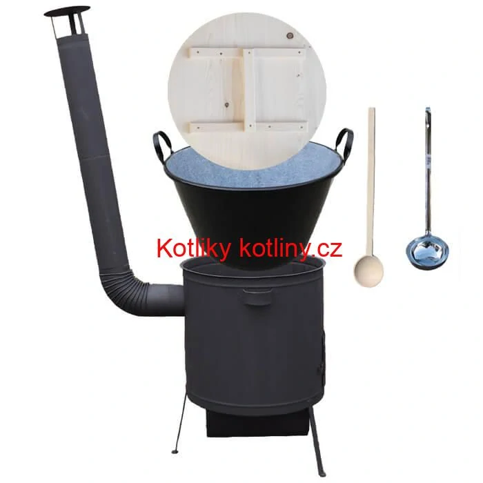 Smaltovaný kotel 100 L + žáruvzdorná kotlina 42 PLUS 600 4 MM + vařečka a naběračka BIG PARTY