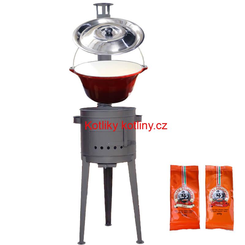 Litinový kotlík se smaltovanou úpravou 22 L + vysoká kotlina 42 PLUS 600 + paprikový pepř na guláš - MIX 100 g