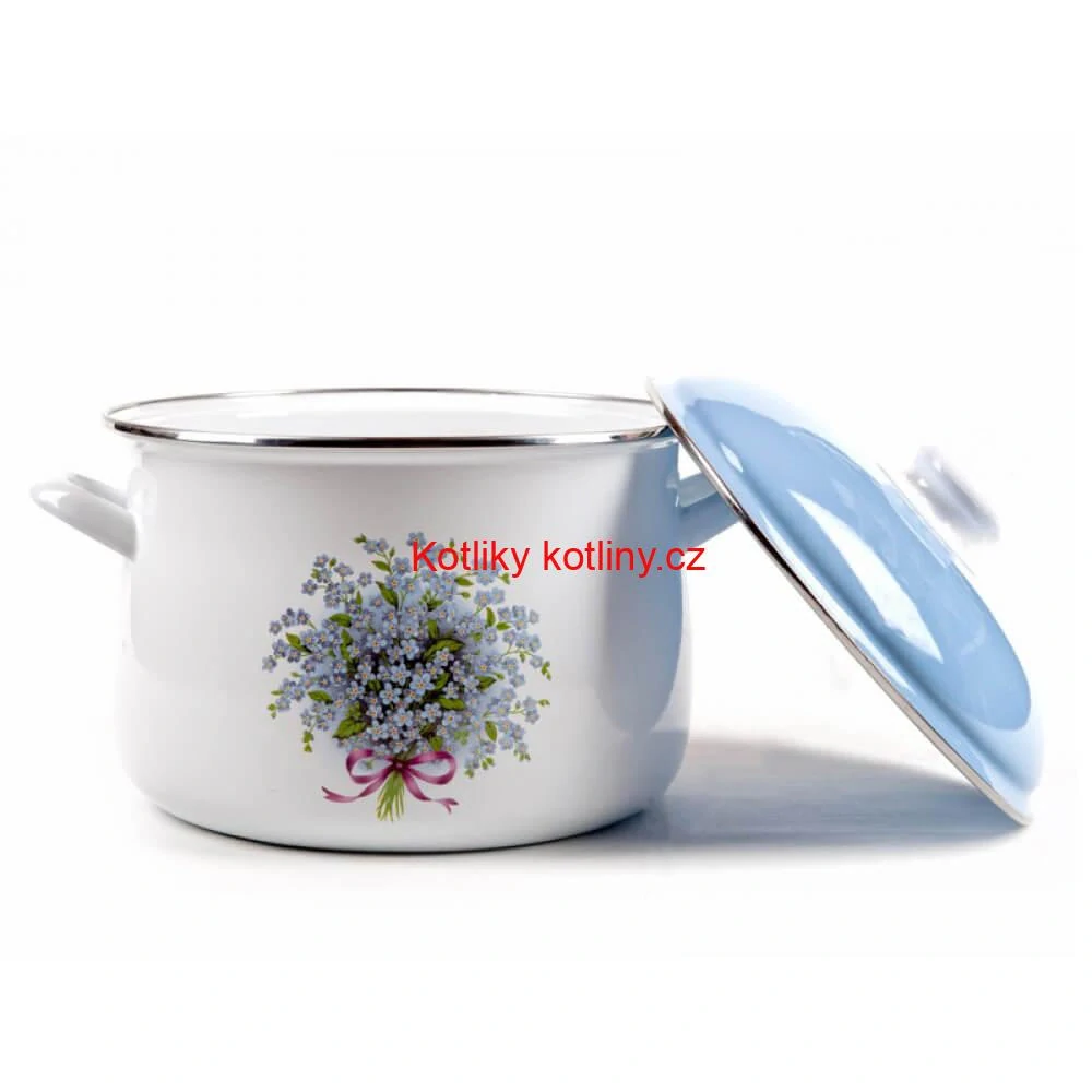 Smaltovaný hrnec s květinovým vzorem – Pomněnka 2 l + poklice
