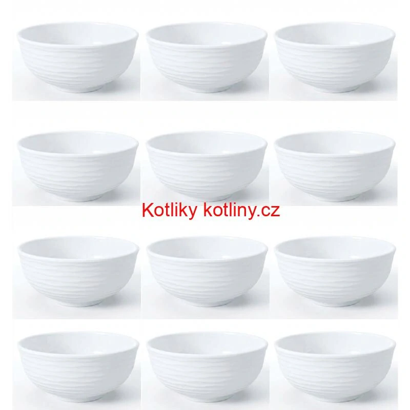Sada 12 ks: Prémiové bílé misky s kamennou strukturou (750 ml)