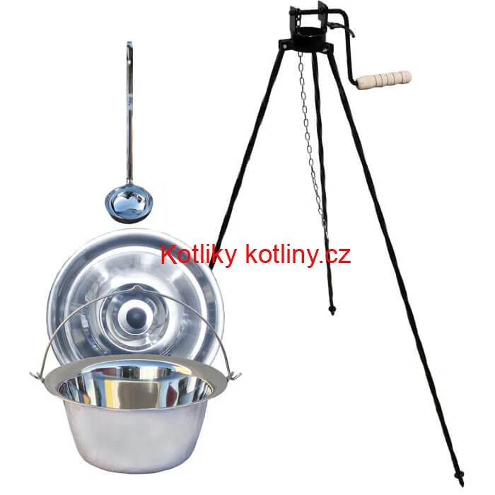 Nerezový kotlík 10 L + poklice + stojan s kladkou VAR