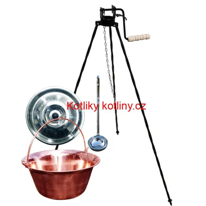 Měděný kotlík 10 L (1,2 mm) + poklice + stojan s kladkou VAR