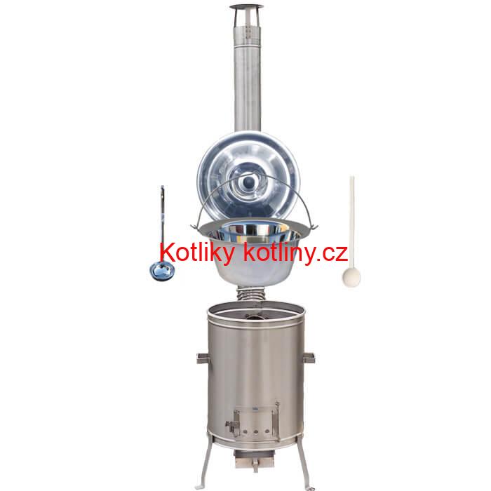 Nerezový kotlík 22 L (0,8 mm) + nerezová kotlina 42 cm + vařečka a naběračka LUX