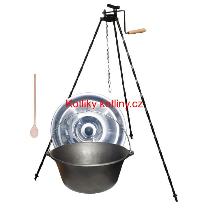 Litinový kotlík 22 L + stojan s kladkou VAR