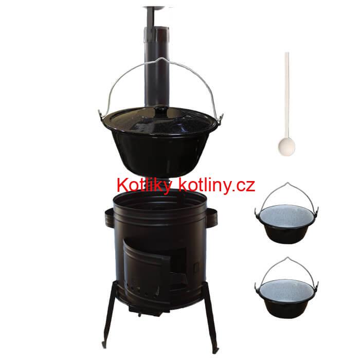 Smaltovaný kotlík 25 L (1,2 mm) + kovová kotlina 42 CLASSIC (KOV) + 2 smaltované servírovací kotlíky 0,8 L