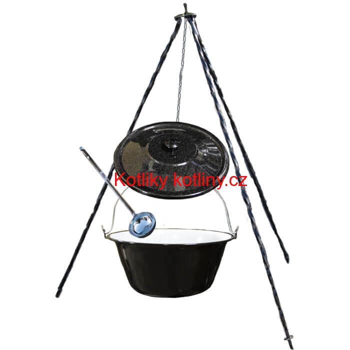 Smaltovaný kotlík 25 L poklice + trojnožka 1,20 m