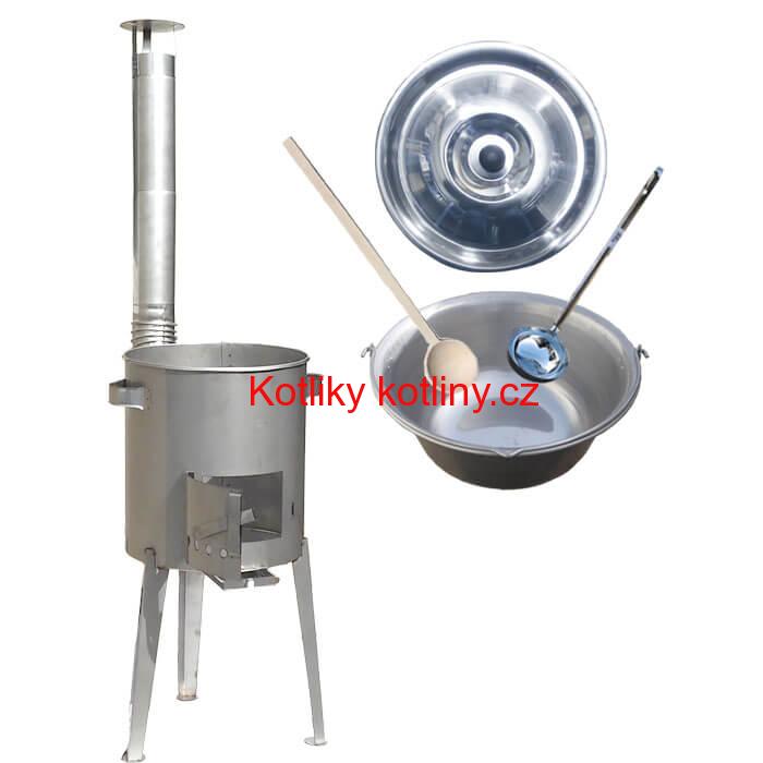 Železný kotlík 14 L (0,75 mm) + nerezová kotlina 36 cm LUXUS