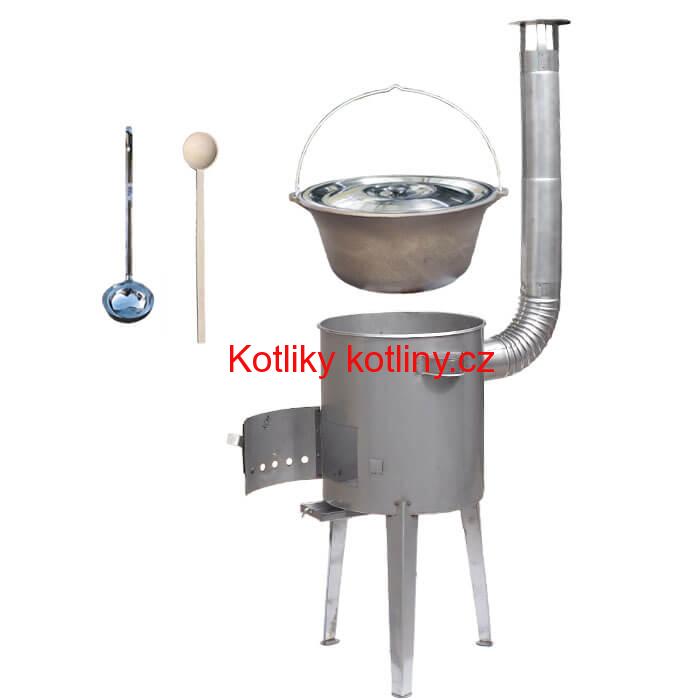 Litinový kotlík 16 L (1 cm) + nerezová kotlina 36 cm LUXUS