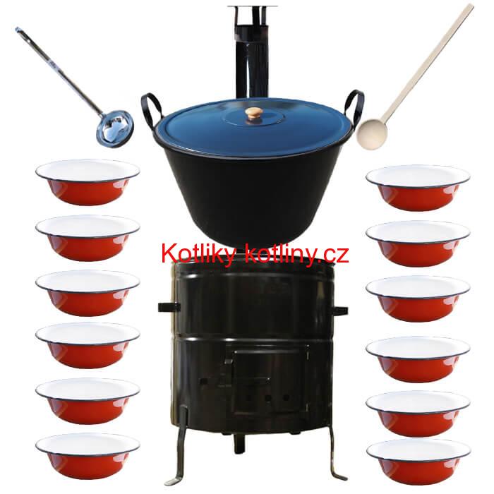 Smaltovaný kotel 80 L + smaltované talíře 12 ks PLUS 600