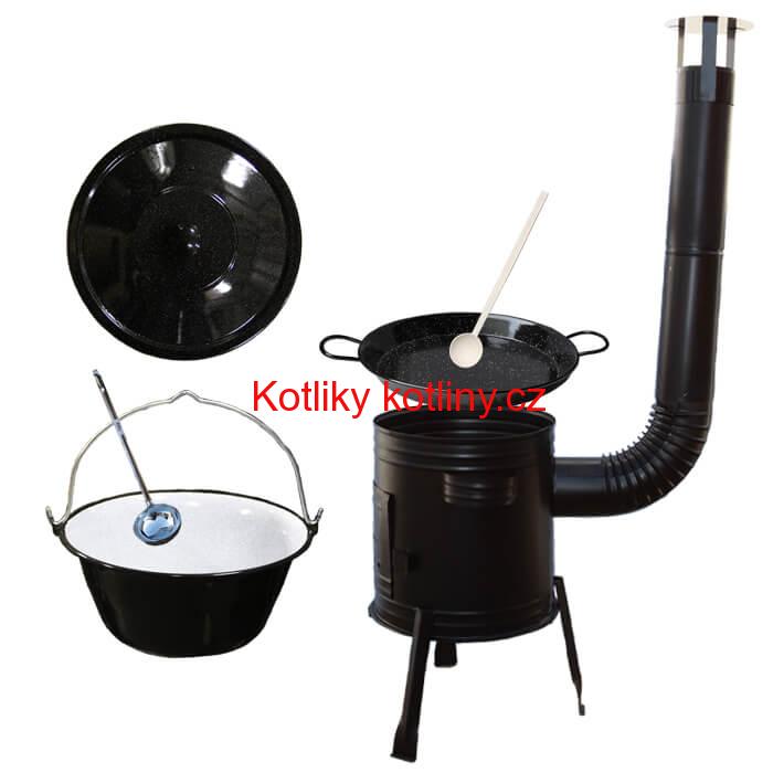 Paella smaltovaná pánev 46 cm se smaltovaným kotlíkem 20 L (1,2 mm) a kotlinou